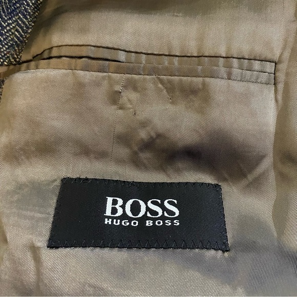 Boss Hugo Boss Cashmere Wool Chevron Sport Coat Taupe Gray Tan 40L - Picture 5 of 7
